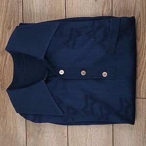 MONTAGUT Paris Dark Blue Textured Patterned Sz S Polo Short Sleeve Shirt VTG 70s